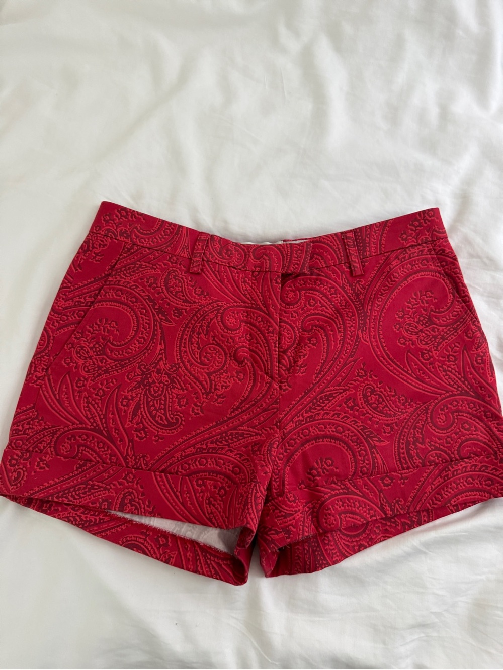 Etro red paisley print tailored shorts